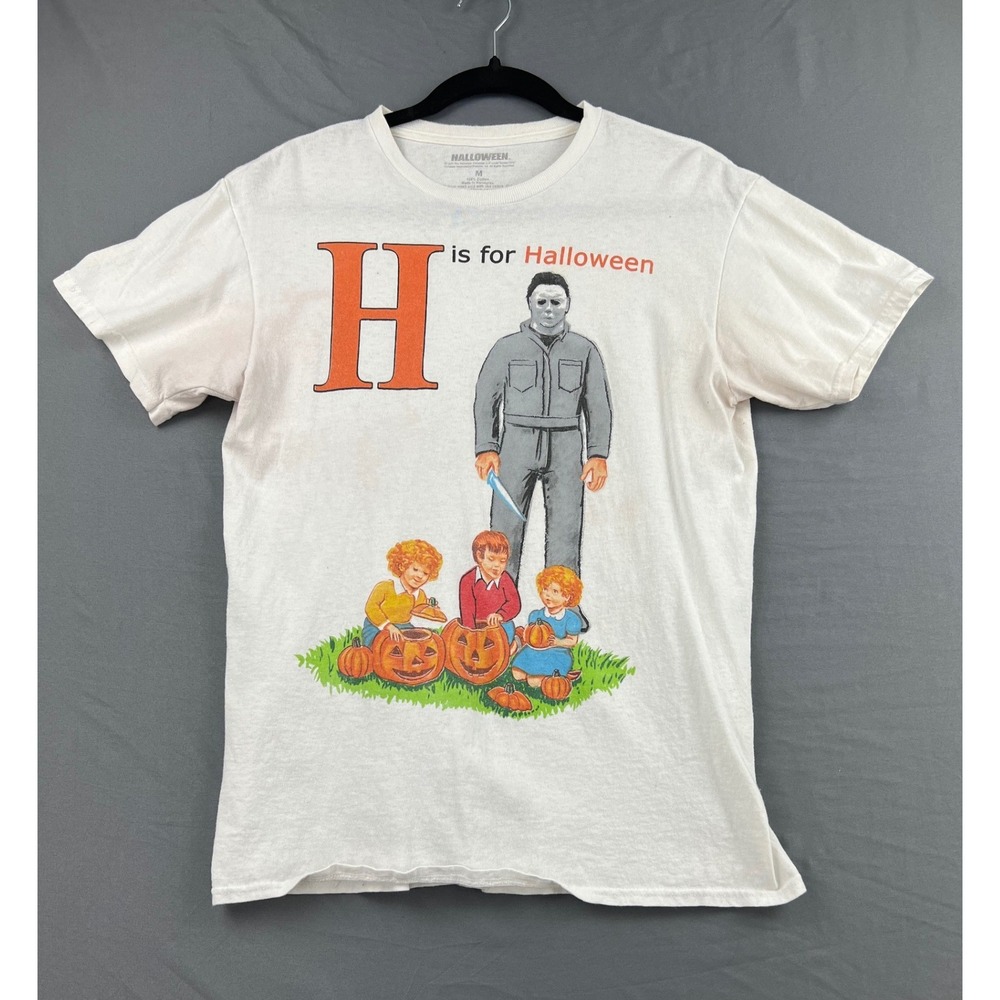 Halloween Michael Myers Graphic T-Shirt Mens Medium White H is for Halloween